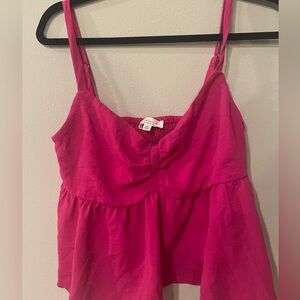 Hot pink Kirious Los Angeles cropped baby doll top with adjustable straps